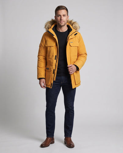 Herren isolierte Parka mit abnehmbarem synthetischem Pelzhut & multifunktionalen Taschen Nord Taschen
