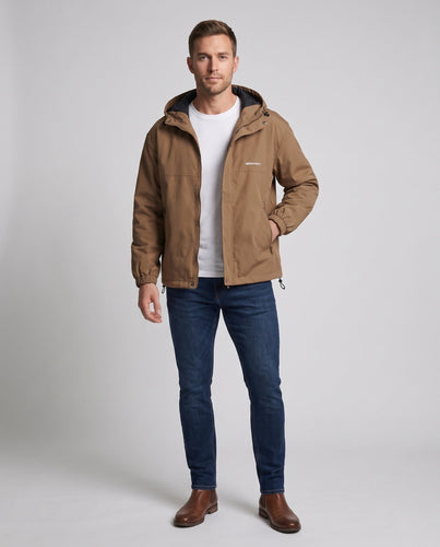 Herren Kapuzen Übergangsjacke aus wind- und wasserabweisendem Canvas mit thermischer Fütterung, Reißverschluss & Saumkordel Nord Taschen