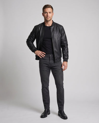 Herren Faux-Leder Bomberjacke mit Teddyfutter & Rippbündchen Nord Taschen