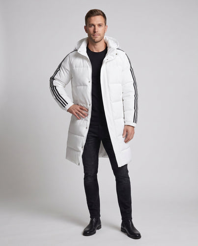 Männer lange gepolsterte Kapuzen-Steppjacke mit sportlichen gestreiften Ärmeln und winddichter Schale Nord Taschen