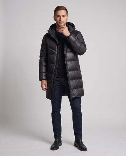 Längerer gesteppter thermo Parka für Herren mit Kapuze und wasserabweisender Außenschale Nord Taschen