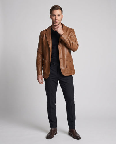 Herren Lederblazer im Jackenstil mit aufgesetzten Taschen & dezentem Knopfverschluss Nord Taschen