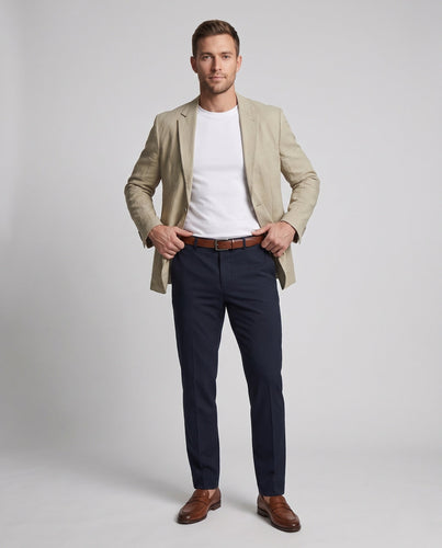 Männer Leichtgewicht Atmungsaktives Leinen-Mischgewebe Blazer mit Schmalen Revers Nord Taschen