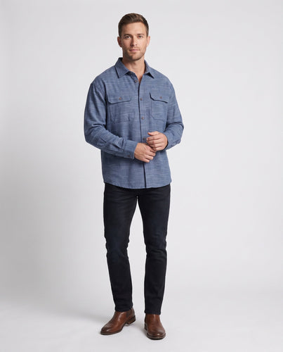 Herren leichte Overshirt im Leinenlook mit aufgesetzten Taschen & boxy Silhouette Nord Taschen