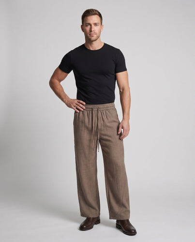 Herren lockere Leinenlook Baggy-Hosen mit elastischem Bund, Bindegürtel und Seitentaschen Nord Taschen