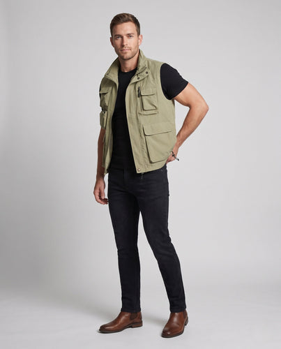 Herren Multifunktionale Utility-Weste mit mehreren Taschen und Stehkragen Nord Taschen