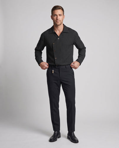 Herren Overshirt-Hemdjacke mit Nadelstreifen, Boxy Fit & Kordelzugsaum Nord Taschen