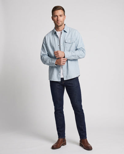 Herren-Overshirt im boxy Schnitt aus leichtem Denim-Look mit Druckknopf-Blende & Klapptasche Nord Taschen