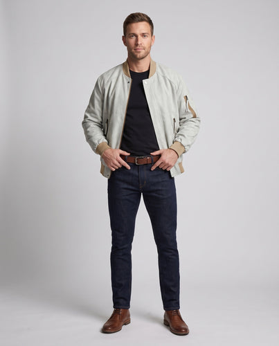 Herren Oversize Bomberjacke im Velours-Suede-Look mit Utility-Arm-Tasche, Druckknopfverschluss & gerippten Abschlüssen Nord Taschen