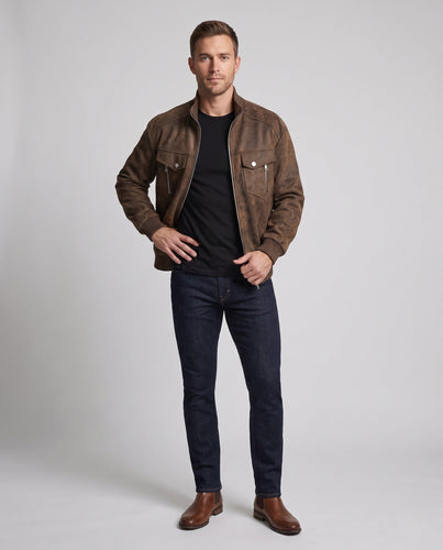 Herren Oversize Bomberjacke im Wildleder-Look mit doppelten Fronttaschen, Metallreißverschluss & hohem Rippsaum Nord Taschen