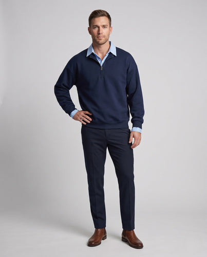 Männer Oversize Halb-Reißverschluss Sweatshirt mit geschichtetem Kragen und gerippten Bündchen Nord Taschen