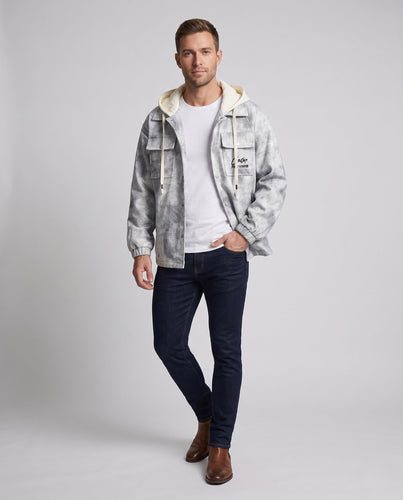 Herren Oversize Shirtjacke im Cabana-Stil mit Kapuze und Utility-Taschen Nord Taschen