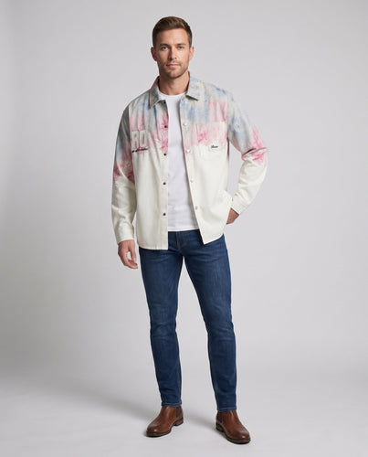 Herren Oversize Hemdjacke mit lässigem Batik-Spritzdruck, Brusttasche & metallenen Druckknöpfen Nord Taschen
