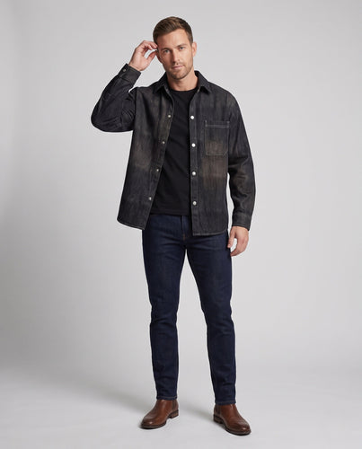Herren Übergröße Utility Look Denim Shirtjacke mit Druckknopfblende und aufgenähter Brusttasche Nord Taschen