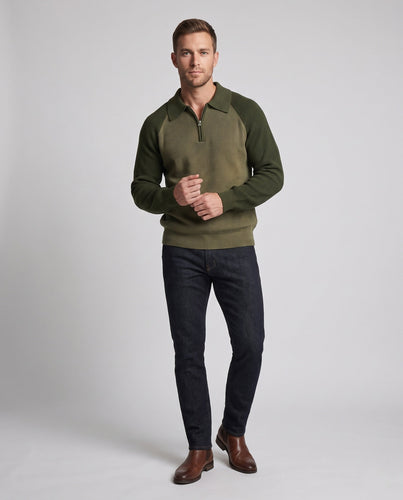Männer Oversize Strickpullover mit Polo-Kragen, Halb-Reißverschluss & Raglanärmeln Nord Taschen