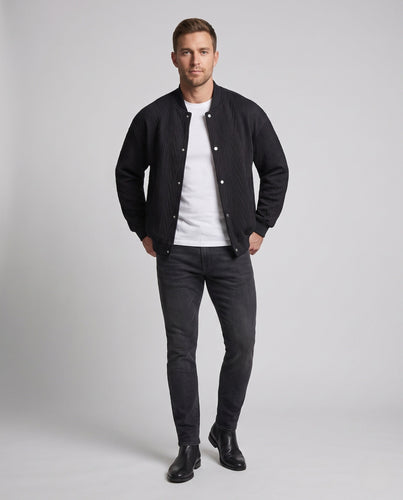 Herren Oversize Strukturierte Gestepptes Bomberjacke mit Kabelstrickmuster, Druckknopfverschluss und Rippbund Nord Taschen