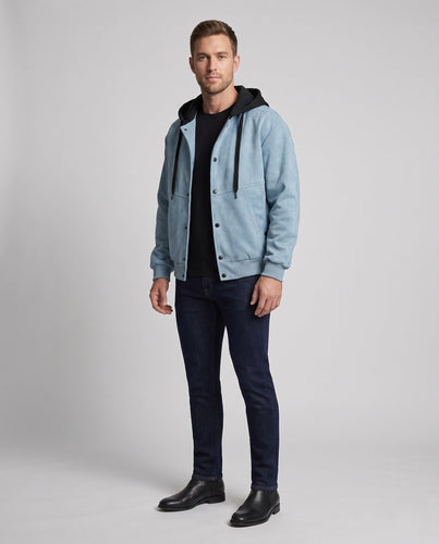 Herren Oversize Wildleder-Look Kapuzen Bomberjacke mit Druckknopf-Front & Rippbündchen Nord Taschen
