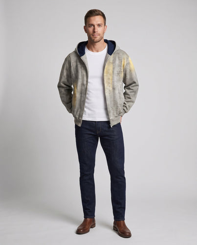 Herren Oversize Wildleder-Look Kapuzen-Bomberjacke mit Vollreißverschluss und seitlichen Taschen Nord Taschen