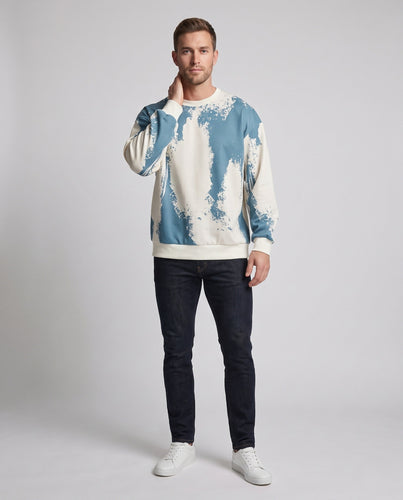 Herren Oversize Sweatshirt mit künstlerischem Sprühdruck & geripptem Saum Nord Taschen
