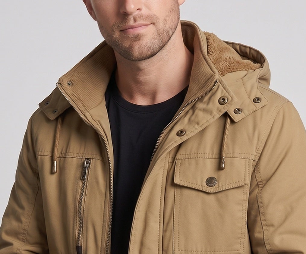 Herren Robust-Canvas-Feldjacke mit Kapuze, Multifachtaschen & tailliertem Schnitt Nord Taschen