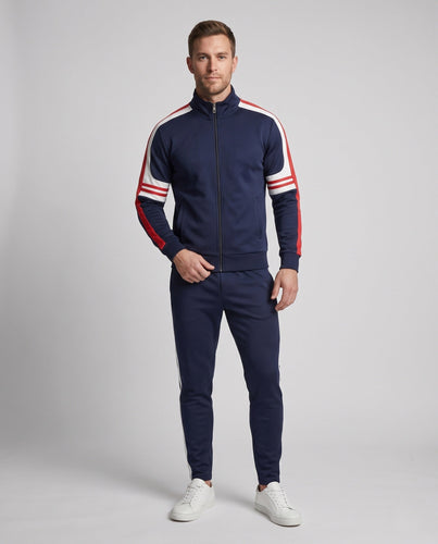 Herren Sportives Trainingsset aus Funktionsjersey mit Stehkragen, Kontraststreifen & elastischer Jogginghose Nord Taschen