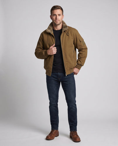 Herren Teddygefütterte Bomberjacke mit Stehkragen, Ärmeltasche & Thermofutter Nord Taschen