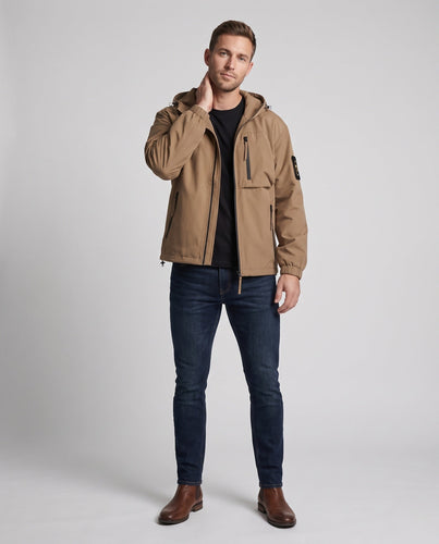 Herren Wasserabweisende Softshell-Utility-Jacke mit Kapuze, Reißverschlusstaschen & Kordelzug Nord Taschen