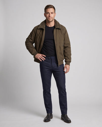 Herren Wattierte Fliegerjacke mit Sherpa-Innenfutter, Reißverschluss & geripptem Saum Nord Taschen