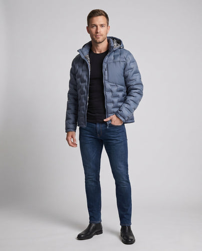 Herren Wattierte Kapuzen‑Jacke mit Wabenstepp, hohem Kragen & Reißverschlusstaschen Nord Taschen