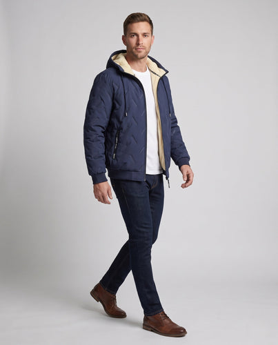 Herren Wattierte Kapuzenjacke mit Teddyfutter, Thermoisolierung & geripptem Abschluss Nord Taschen