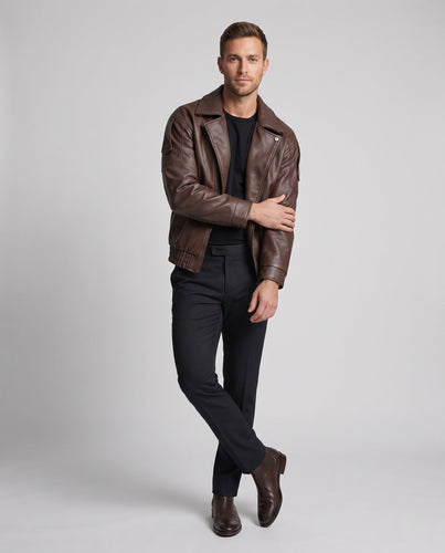 Herren Wattierte Kunstleder-Übergangsjacke mit Teddyfutter & elastischem Saum Nord Taschen