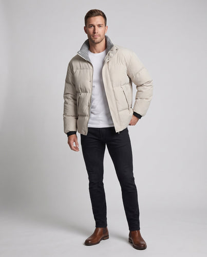 Herren Wattierte Thermo-Steppjacke mit hohem Kontrastkragen & verdeckter Druckknopfblende Nord Taschen