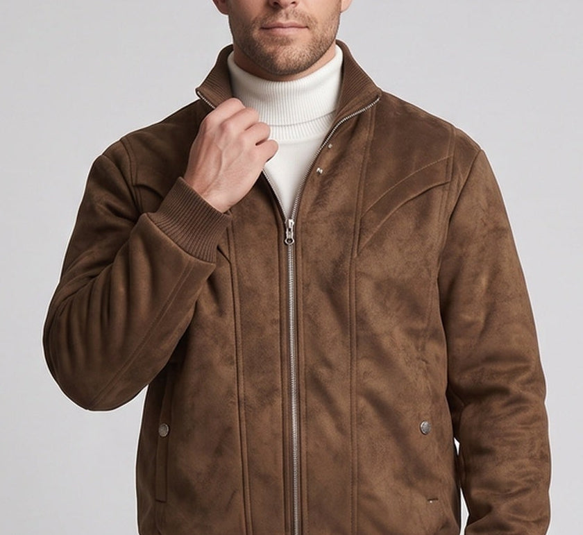 Herren Wattierte Velours-Optik Bomberjacke mit Teddyfutter und Rippenkragen Nord Taschen