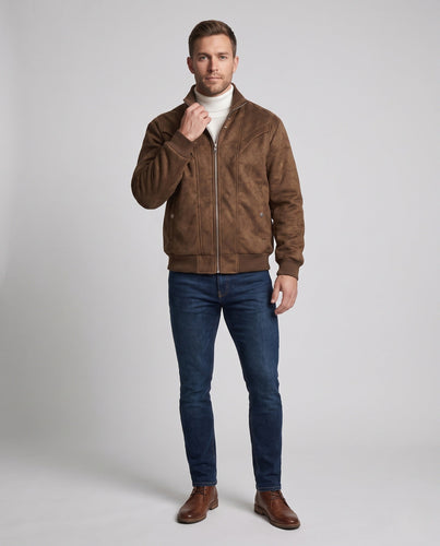 Herren Wattierte Velours-Optik Bomberjacke mit Teddyfutter und Rippenkragen Nord Taschen