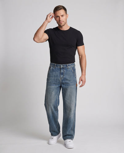 Herren Weite Baggy-Jeans im Vintage-Wash mit geradem Bein Nord Taschen