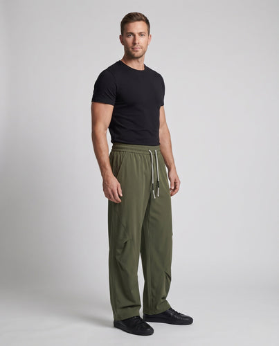 Herren Weite Baggy-Loungehose mit Tunnelzug, Utility‑Paneelen & dekorativen Falten Nord Taschen