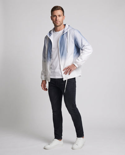 Unisex Farbverlauf-Leichte Windjacke mit Kapuze, Kordelzug und durchgehendem Reißverschluss