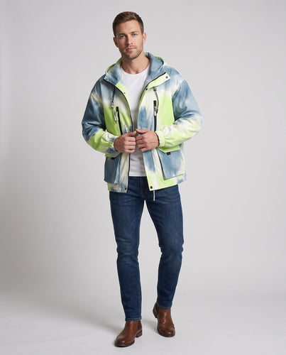Unisex Leichte Kapuzen-Utility-Übergangsjacke mit Farbverlauf, Reißverschluss & Mehrfach-Taschen