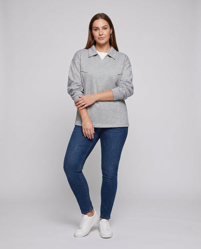 Unisex Oversize-Sweatshirt mit Hemdkragen und abgerundetem Saum