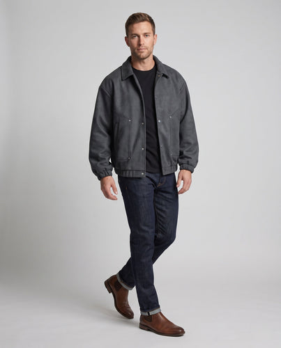 Herren Oversize Velours‑Optik Coachjacke mit Druckknopffront, elastischem Saum & Hemdkragen Nord Taschen