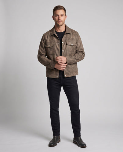 Herren Oversize Worker‑Hemdjacke aus Veloursleder‑Imitat mit Druckknopfblende & aufgesetzten Brusttaschen Nord Taschen