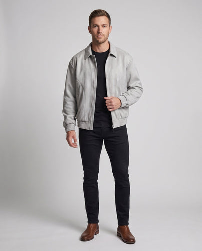 Herren Oversized Veloursleder-Optik Zipjacke mit Hemdkragen, elastischen Bündchen & Pattentaschen Nord Taschen