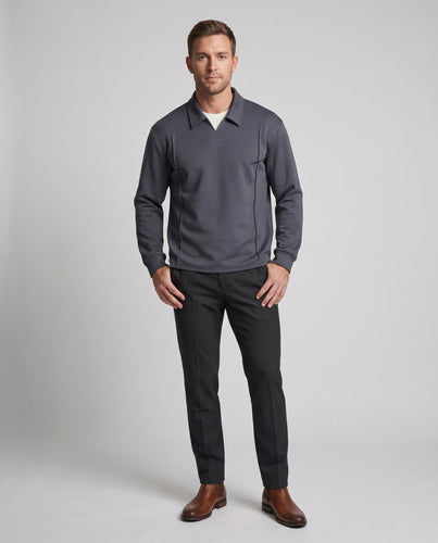 Herren Pullover-Sweatshirt mit Hemdkragen, V‑Ausschnitt und Ziernähten Nord Taschen
