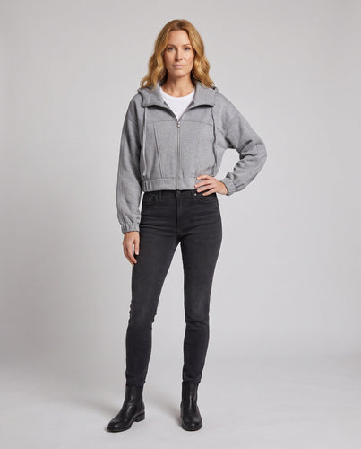 Damen Cropped Sweat-Kapuzenjacke mit elastischem Bund und Oversized-Ärmeln Nord Taschen