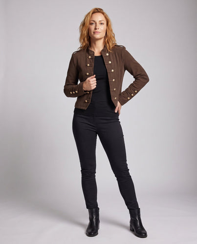 Damen Kurze Military-Jacke im Cropped-Schnitt mit Stehkragen und Zierknopfleiste Nord Taschen