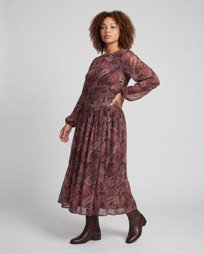 Damen Midikleid mit Paisley‑Print, fließendem Volantrock und Ballonärmeln Nord Taschen