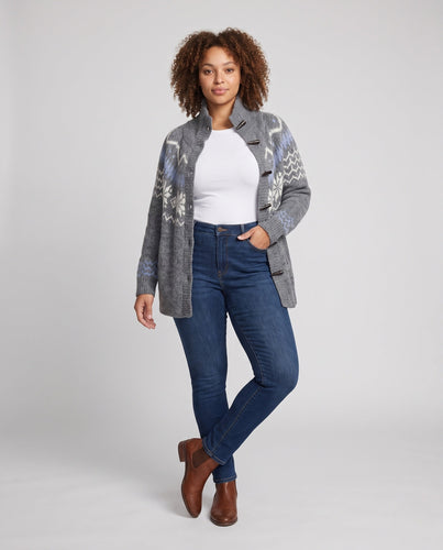 Damen Norweger-Cardigan mit hohem Stehkragen und KnNord Taschenelverschluss Nord Taschen