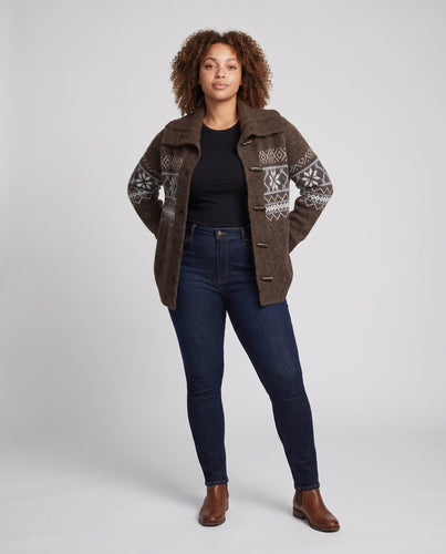 Damen Oversize Strick‑Mantel mit Norweger‑Muster und KnNord Taschenelverschlüssen Nord Taschen