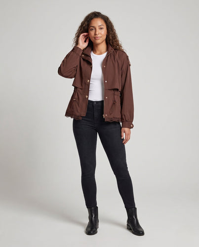 Damen Utility-Fieldjacke mit Tunnelzug, Spitzenbesatz und Stehkragen Nord Taschen