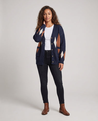 Damen Mode - Strickjacke mit Rautenmuster Nord Taschen